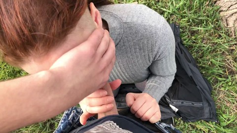 Nature, public blowjob, redhead