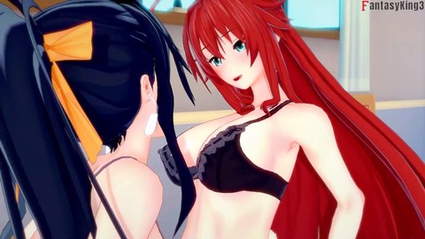 Rias und Akeno betteln um Sex im vollständigen Film "HS DXD NTR Frenzy 3"