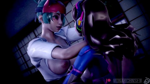 Overwatch hentai animato in 3D - D.Va e Kiriko godono di una ditalino anale lesbico di Monarchnsfw