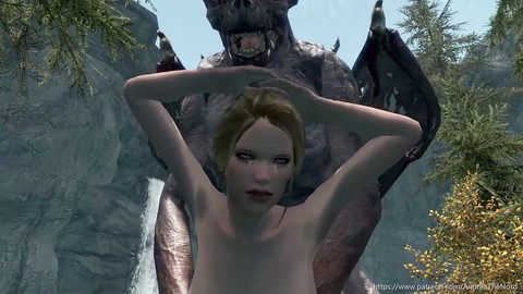 Blonde Skyrim beauty encounters demonic creature