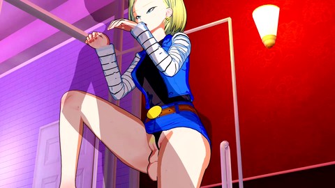 Android 18 de Dragon Ball Z donne un footjob et reçoit une éjaculation debout dans du hentai en 3D