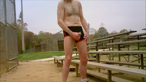 Risky public wanking in an open baseball field - October 2011