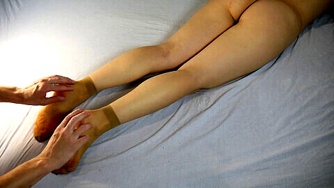 Tickling foot, beige nylon, nylon