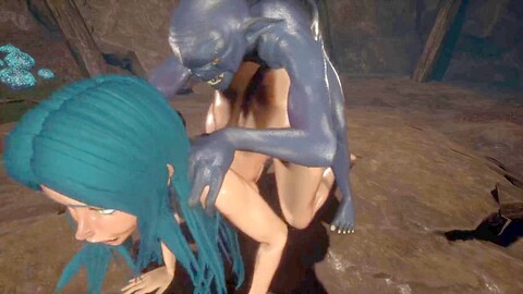 Sexo de goblin en una cueva con eyaculación en su trasero