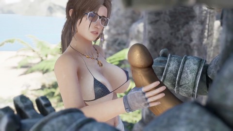 Lara Croft in un avventura di gioco per adulti infuocata con un enorme cazzo mostruoso